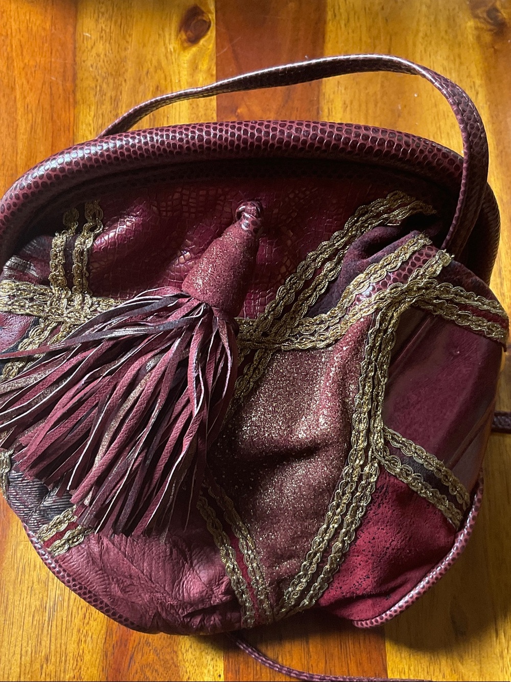 I.Magnin Vintage-Inspired Burgundy Tassel Crossbody Bag - Picture 10 of 10
